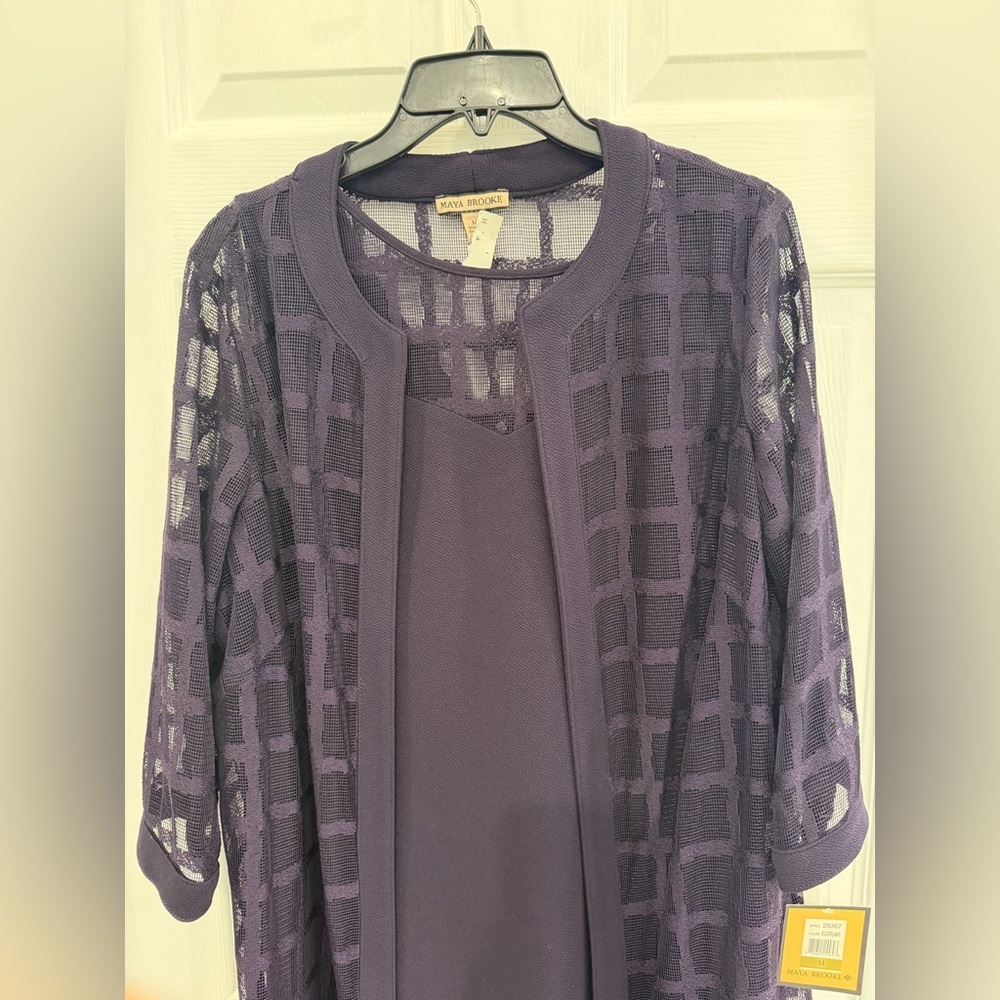 Brand new with tags Elegant purple Dress with Sheer Overlay